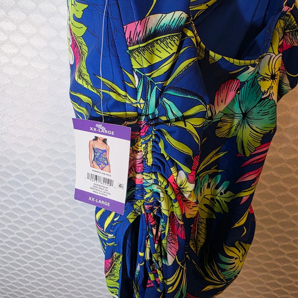 Loft Swim Blue Tropical Floral Ruched One Piece Swimsuit XXL NWT - Picture 6 of 8